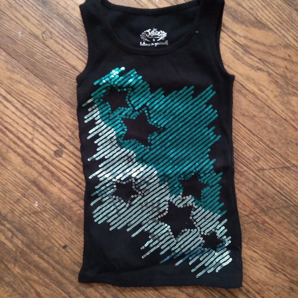 new justice sequin star black tank